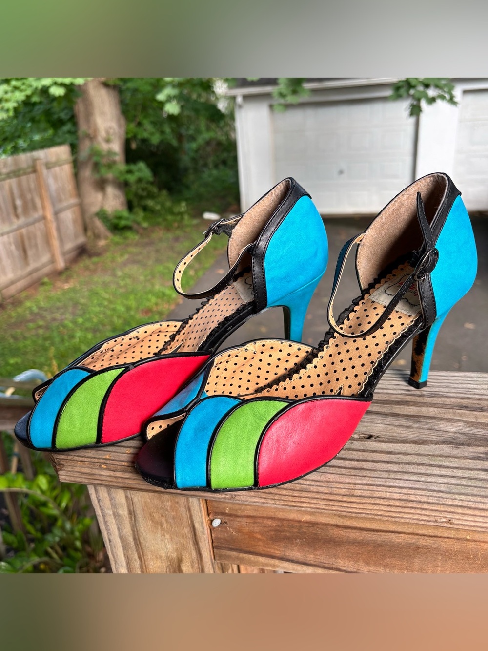 Bettie Page Shoes by Ellie 50s Pop Art Color Block Peep-Toe Heels